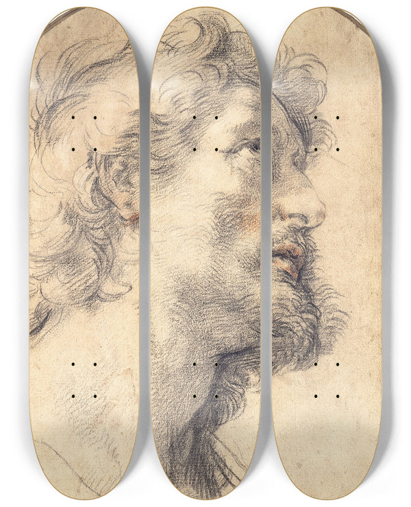 Triptych art skateboard deck of Benedetto Luti Study Of The Head Of Saint Crispin by Benedetto Luti (1666-1724)