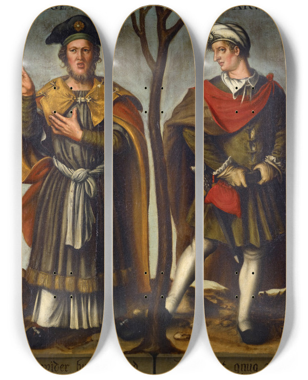 Triptych art skateboard deck of Bartholomus Sarburgh The Prophets Haggai And Baruch by Bartholomaus Sarburgh (1590-1637)