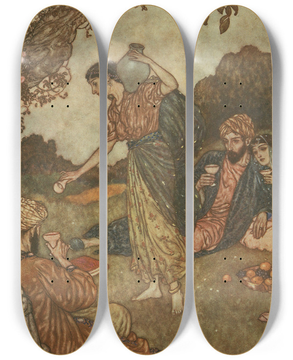 Triptych art skateboard deck of Edmund Dulac And In Your Joyous Errand Reach The Spot_2 by Edmund Dulac (1882-1953)