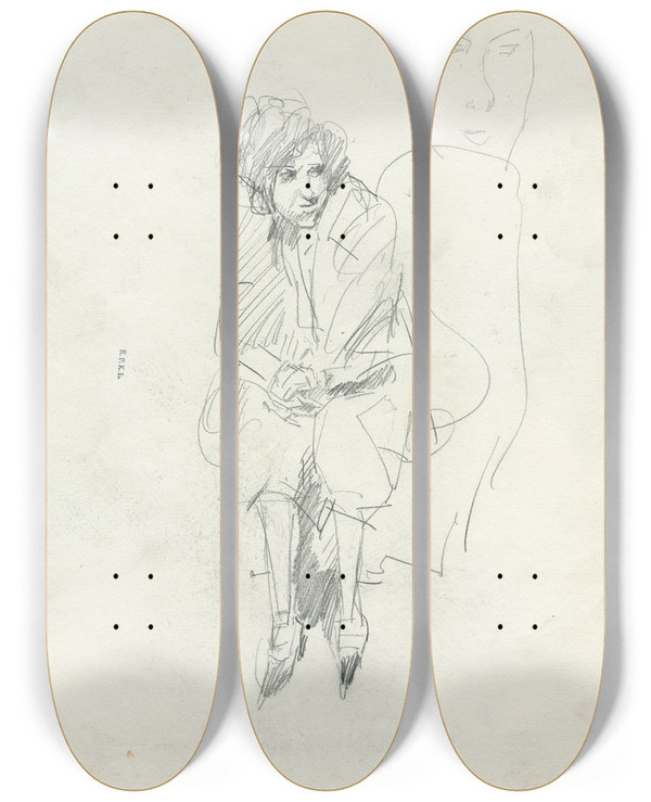 Triptych art skateboard deck of Isaac Israls Zittende Vrouw by Isaac Israels (1865-1934)