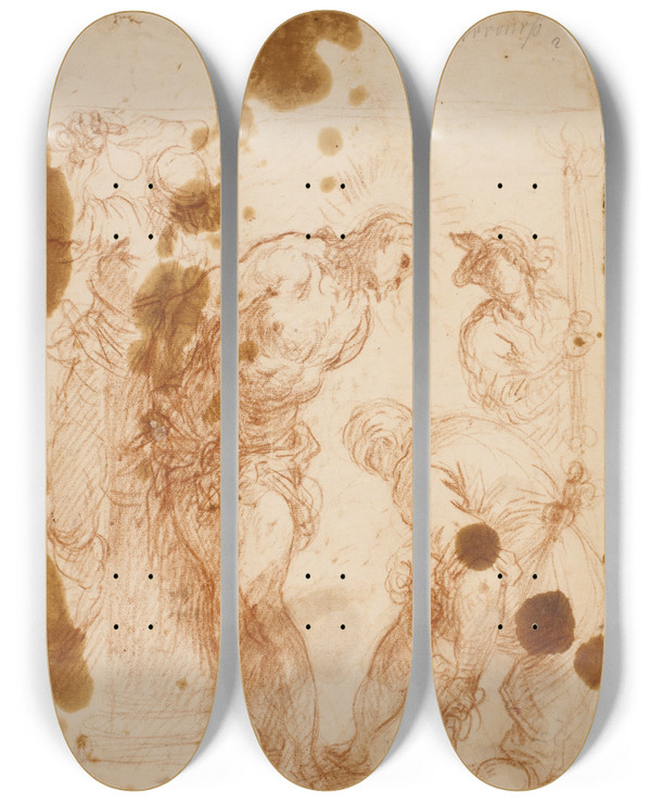 Triptych art skateboard deck of Jacopo Palma Il Giovane Kristi Hudflettelse by Jacopo Palma Il Giovane (1548-1628)