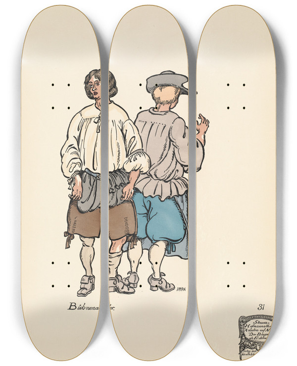 Triptych art skateboard deck of Ernst Stern Bhnenarbeiter by Ernst Stern (1876-1954)