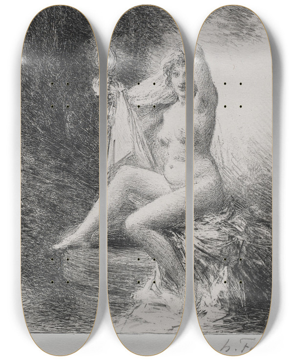 Triptych art skateboard deck of Henri Fantinlatour La Verit by Henri Fantin-Latour (1836-1904)