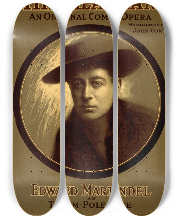 Triptych art skateboard deck of Strobridge Co Lith The Alaskan An Original Comic Opera by Strobridge Co Lith (1847)