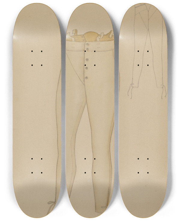 Triptych art skateboard deck of Henry De Wolfe Trousers by Henry De Wolfe