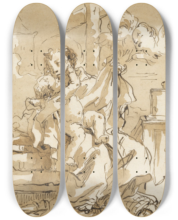 Triptych art skateboard deck of Giovanni Domenico Tiepolo Saint Anthony Of Padua With The Christ Child In An Interior by Giovanni Domenico Tiepolo (1727-1804)