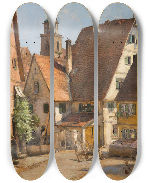 Triptych art skateboard deck of Samuel Brunner Dinkelsbhl by Samuel Brunner (1858-1939)
