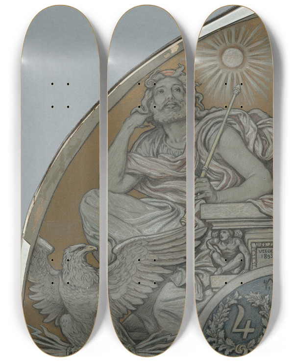 Triptych art skateboard deck of Elihu Vedder Cartoon Forjupiter by Elihu Vedder (1836-1923)