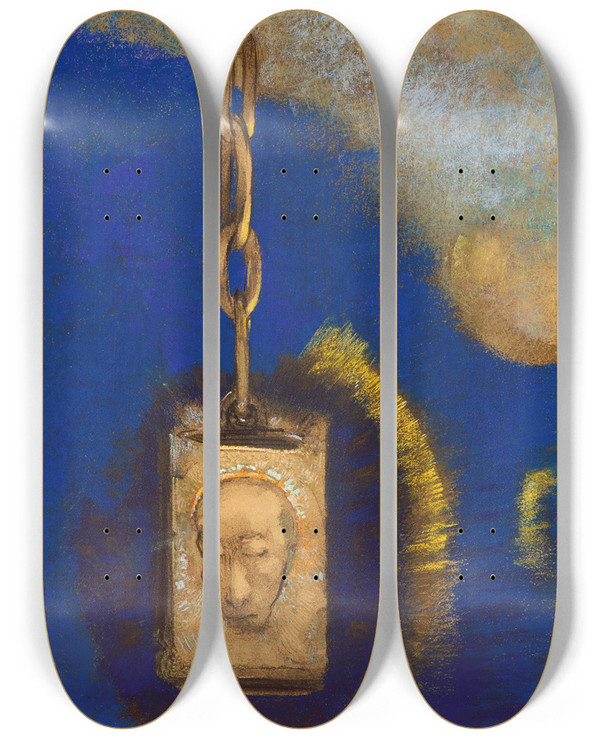 Triptych art skateboard deck of Odilon Redon The Beacon by Odilon Redon (1840-1916)