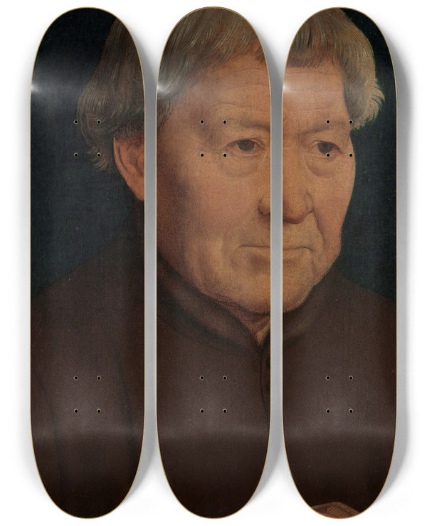 Triptych art skateboard deck of Hans Memling Portrait Of An Old Man by Hans Memling (1430-1494)