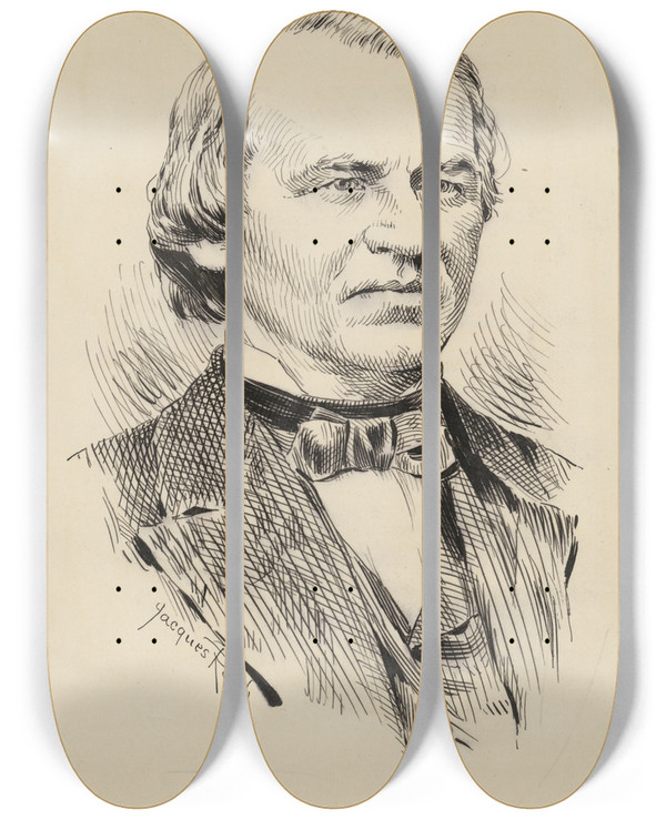 Triptych art skateboard deck of Jacques Reich Andrew Johnson by Jacques Reich (1852-1923)