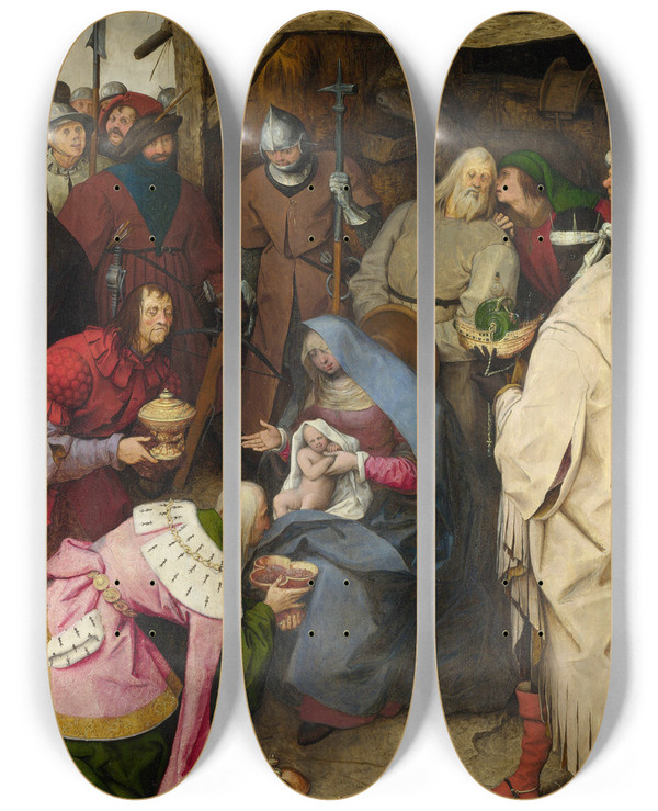 Triptych art skateboard deck of Pieter Bruegel The Elder The Adoration Of The Kings by Pieter Bruegel The Elder (1525-1569)