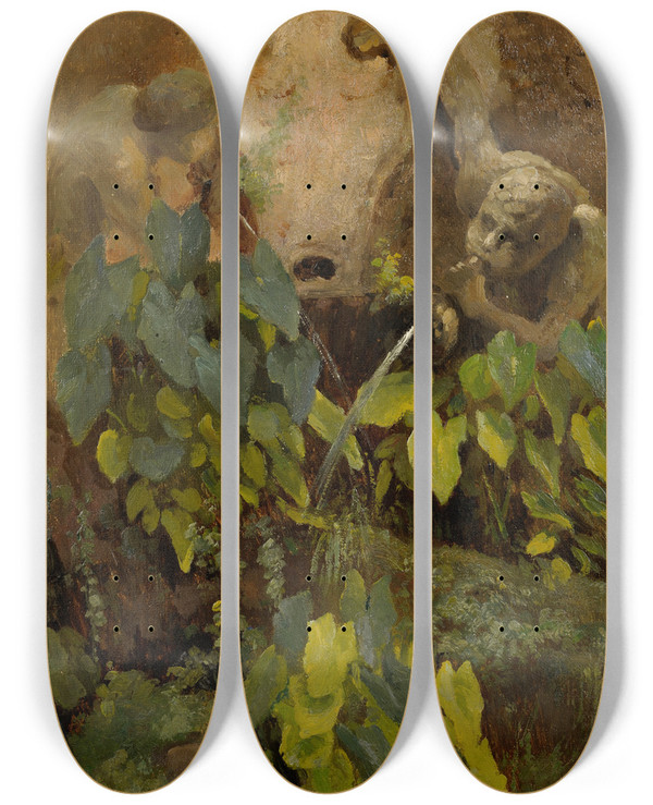 Triptych art skateboard deck of Julie Wilhelmine Hagenschwarz Well With Fauns by Julie Wilhelmine Hagen-Schwarz (1824-1902)