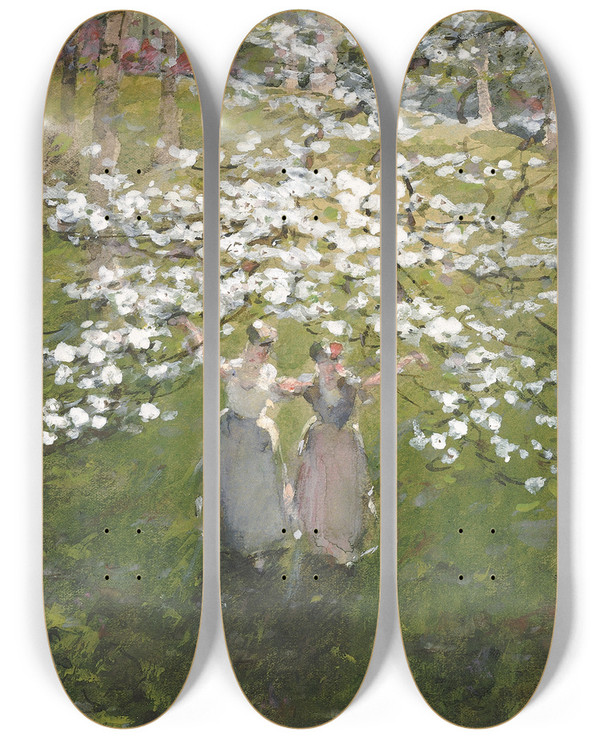 Triptych art skateboard deck of William Henry Holmes Blossoms by William Henry Holmes (1846-1933)