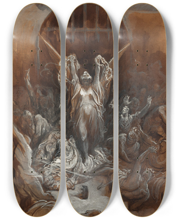 Triptych art skateboard deck of Gustave Dor Liberty by Gustave Dore (1832-1883)