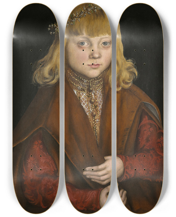 Triptych art skateboard deck of Lucas Cranach The Elder A Prince Of Saxony by Lucas Cranach The Elder (1472-1553)