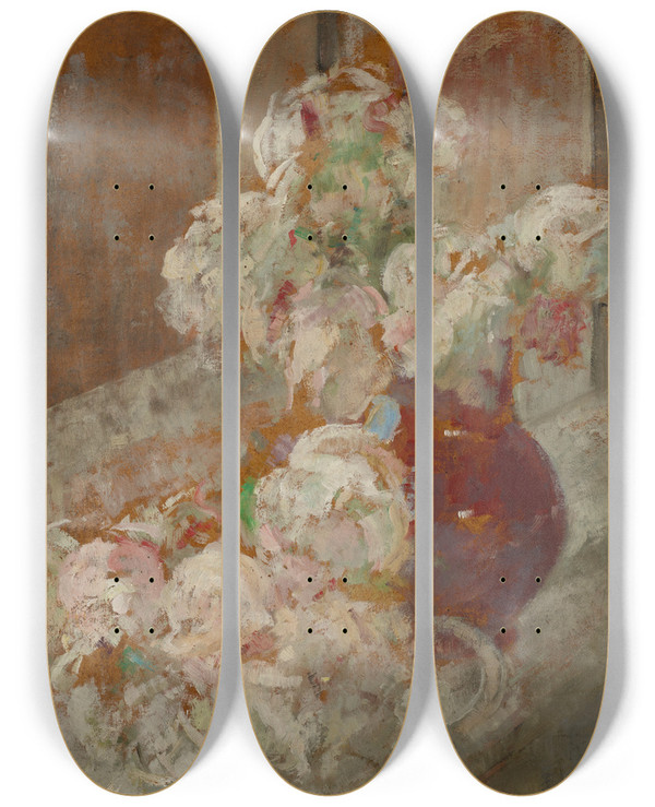 Triptych art skateboard deck of Olga Boznanska Flowers_2 by Olga Boznanska (1865-1940)