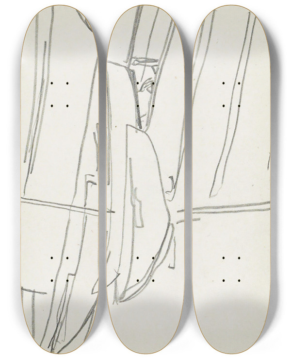 Triptych art skateboard deck of Reijer Stolk Zeilboten Op Een Werfhelling_1 by Reijer Stolk (1896-1945)