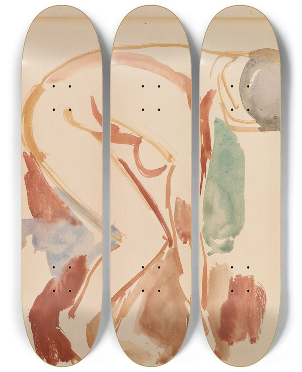 Triptych art skateboard deck of Edvard Munch Framoverbyd Kvinneakt by Edvard Munch (1863-1944)