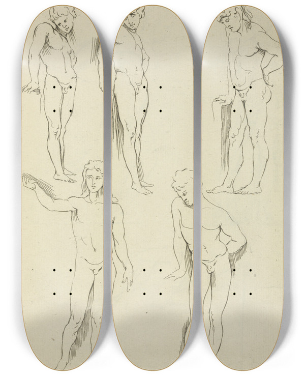 Triptych art skateboard deck of Peter Paul Rubens Five Male Figures by Peter Paul Rubens (1577-1640)