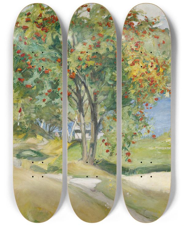 Triptych art skateboard deck of Pekka Halonen Rowan Tree by Pekka Halonen (1865-1933)