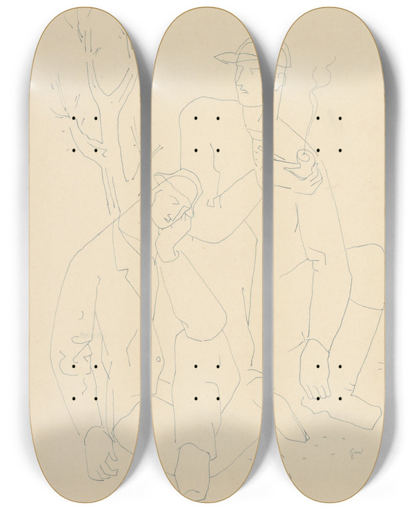 Triptych art skateboard deck of Mikul Galanda Odpovajci Ii by Mikulas Galanda (1895-1938)