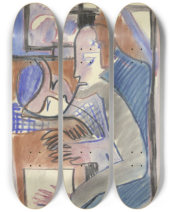 Triptych art skateboard deck of Ernst Ludwig Kirchner Swiss Girl by Ernst Ludwig Kirchner (1880-1938)