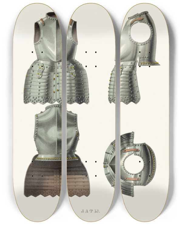 Triptych art skateboard deck of Fedor Grigoryevich Solntsev Drevniia Zolotiia Barmy Izobrazhenie 4 by Fedor Grigoryevich Solntsev (1801-1892)