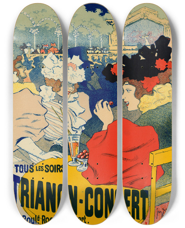 Triptych art skateboard deck of Georges Meunier Trianonconcert by Georges Meunier (1869-1942)