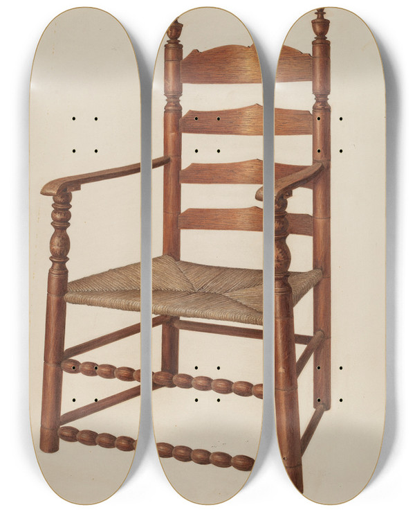 Triptych art skateboard deck of Isadore Goldberg Armchair_2 by Isadore Goldberg