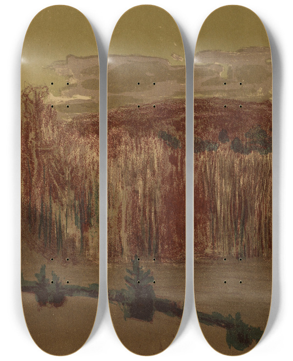 Triptych art skateboard deck of Jan Stanislawski Landscape With A Birch Grove by Jan Stanislawski (1860-1907)