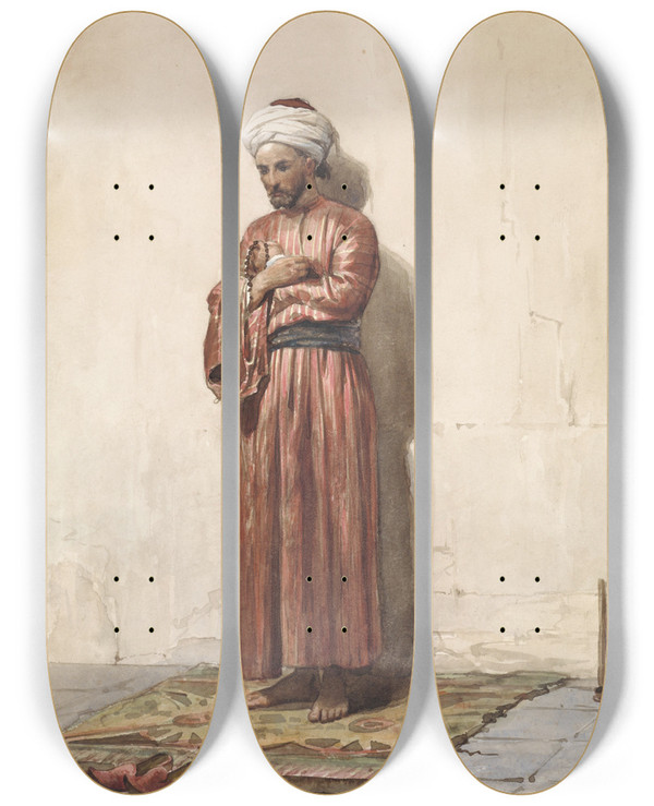 Triptych art skateboard deck of Willem De Famars Testas Staande Egyptenaar Met Gebedskrans by Willem De Famars Testas (1834-1896)