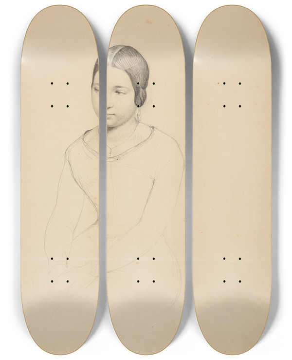Triptych art skateboard deck of Jacquesraymond Brascassat Jeune Fille Rome by Jacques Raymond Brascassat (1804-1867)