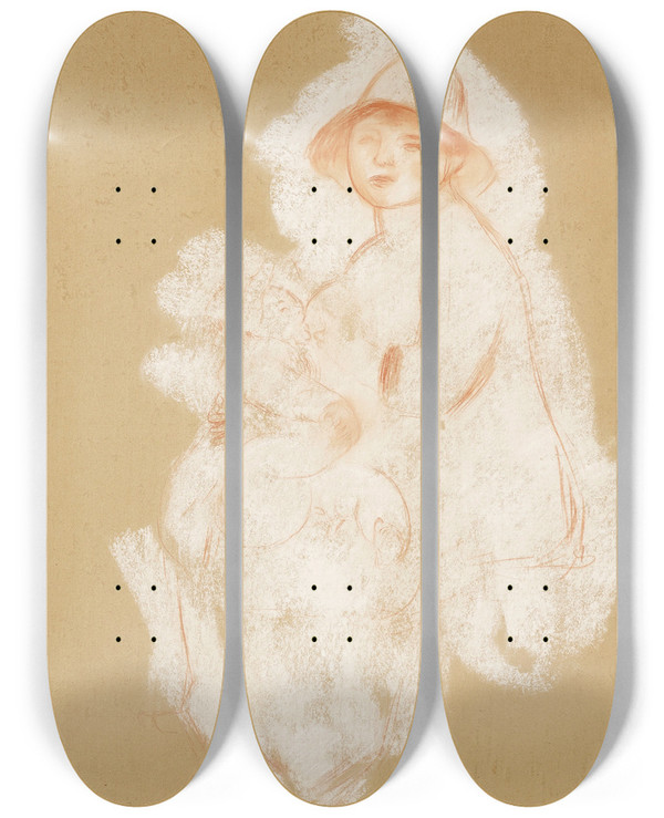 Triptych art skateboard deck of Pierreauguste Renoir Mre Et Enfant Maternit by Pierre-Auguste Renoir (1841-1919)
