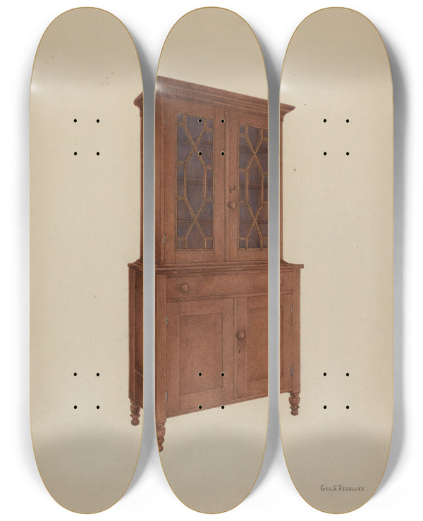 Triptych art skateboard deck of George V Vezolles Shaker Cupboard_1 by George V Vezolles