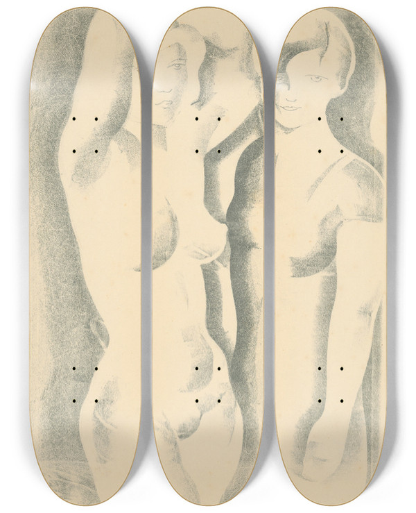 Triptych art skateboard deck of Mikul Galanda Priateky_1 by Mikulas Galanda (1895-1938)