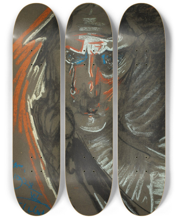 Triptych art skateboard deck of Stanisaw Ignacy Witkiewicz Portrait Of Maria Kasprowiczowa Weeping Knight by Stanislaw Ignacy Witkiewicz (1885-1939)