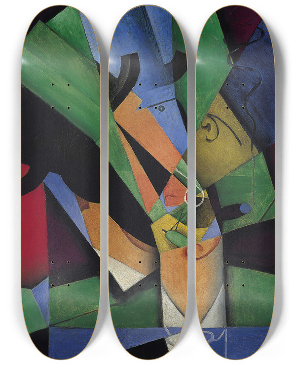 Triptych art skateboard deck of Juan Gris The Smoker by Juan Gris (1887-1927)