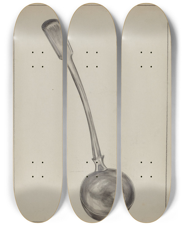 Triptych art skateboard deck of Matthew Mangiacotti Pewter Ladle by Matthew Mangiacotti