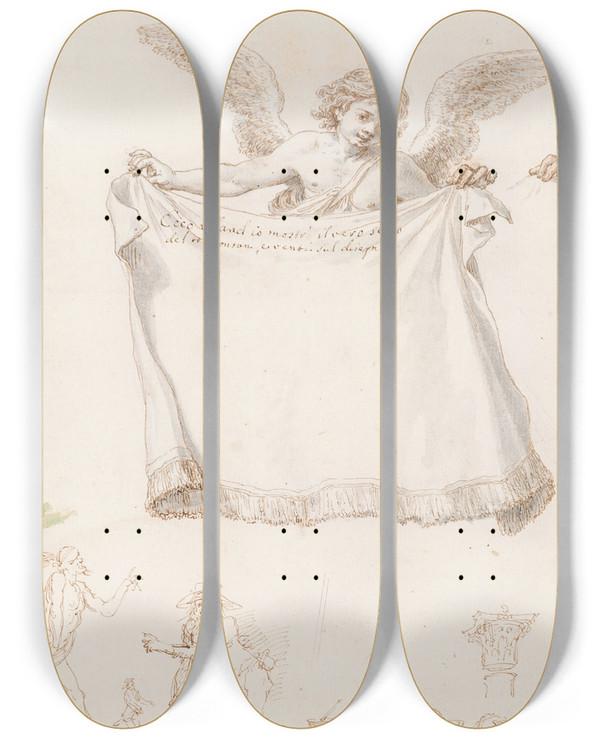 Triptych art skateboard deck of Stefano Della Bella An Allegory Of The North Wind by Stefano Della Bella (1610-1664)