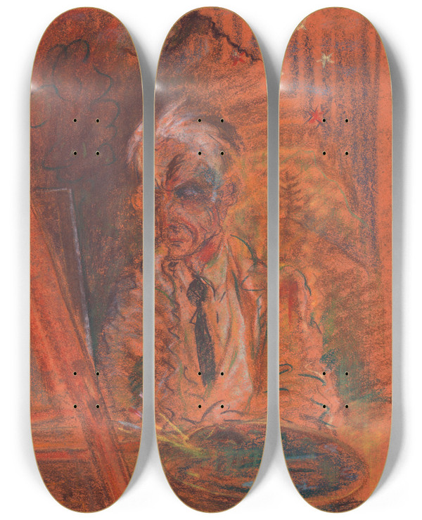 Triptych art skateboard deck of Arnold Peter Weiszkubnan Autoportrt S Paletou by Arnold Peter Weisz-Kubnan (1898-1944)