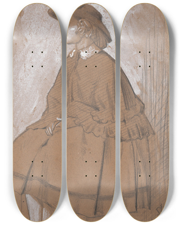 Triptych art skateboard deck of Sir John Everett Millais Study Of A Girl by Sir John Everett Millais (1829-1896)