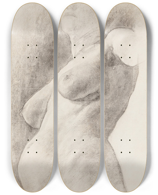 Triptych art skateboard deck of Stanisaw Wyspiaski Akt Kobiety_4 by Stanislaw Wyspianski (1869-1907)