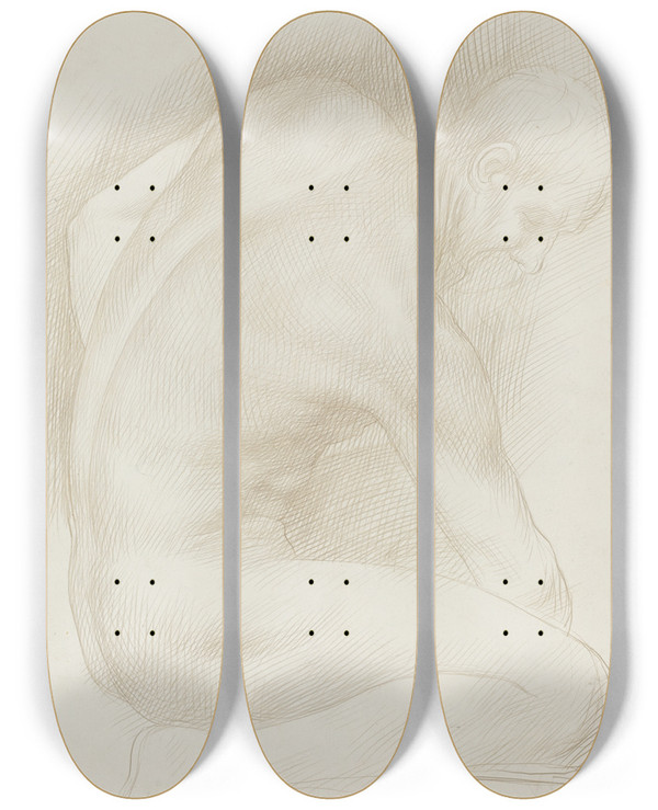 Triptych art skateboard deck of Alphonse Legros Old Man by Alphonse Legros (1837-1911)