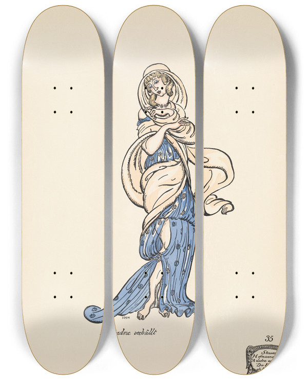 Triptych art skateboard deck of Ernst Stern Ariadne Verhllt by Ernst Stern (1876-1954)