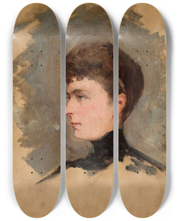 Triptych art skateboard deck of Tadeusz Ajdukiewicz Portrait Of A Lady Sketch by Tadeusz Ajdukiewicz (1852-1916)