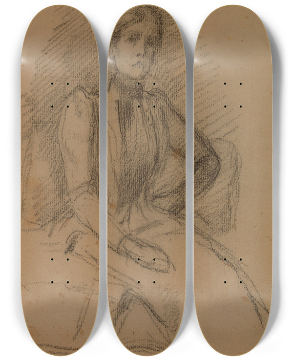 Triptych art skateboard deck of Pierre Puvis De Chavannes Femme Assise by Pierre Puvis De Chavannes (1824-1898)