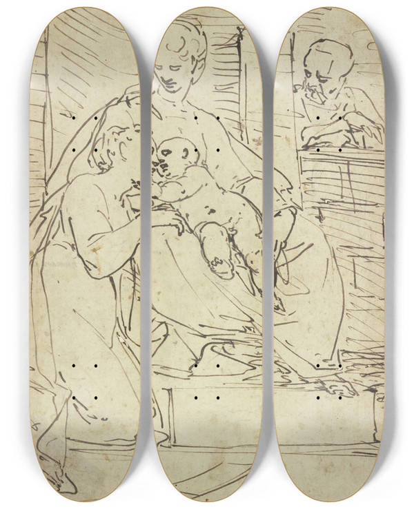 Triptych art skateboard deck of Luca Cambiaso Mystische Vermhlung Der Heiligen Katharina Mit Dem Jesusknaben by Luca Cambiaso (1527-1585)