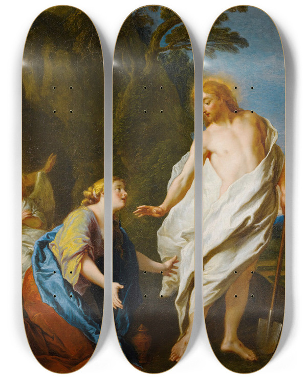 Triptych art skateboard deck of Charles De La Fosse Noli Me Tangere by Charles De La Fosse (1636-1716)