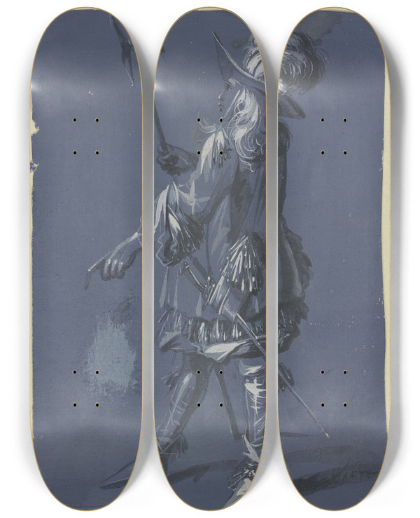 Triptych art skateboard deck of Jacob Weyer Stehender Offizier Mit Hellebarde Und Degen Im Profil Nach Links by Jacob Weyer
